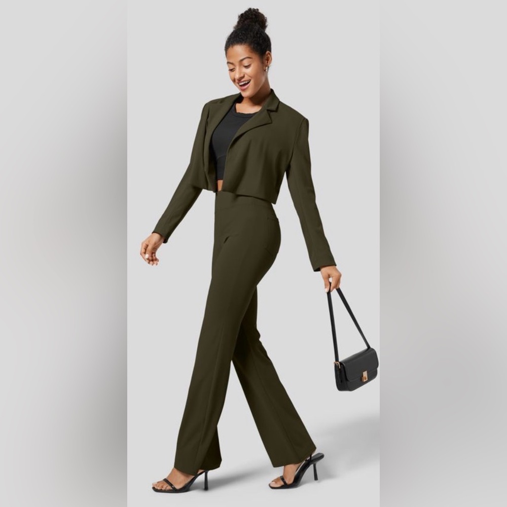 Halara Flex™ SculptKnit High Waisted Slight Flare Work Pants Forest Green Medium